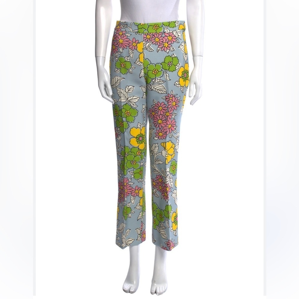 Tory Burch blue Wallpaper Floral Printed Twill Crepe pant size 00